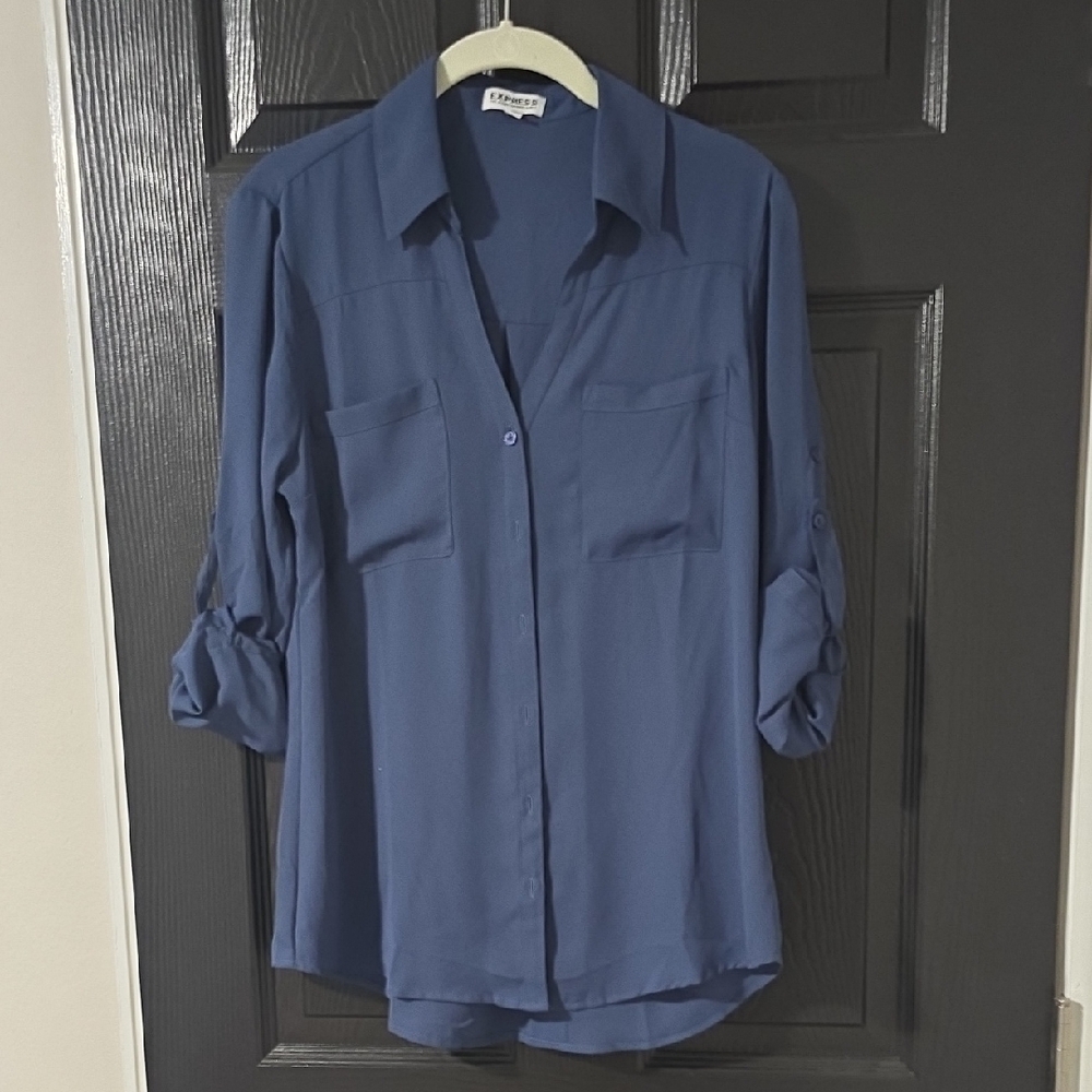 Express Women's Navy Button-Front Shirt